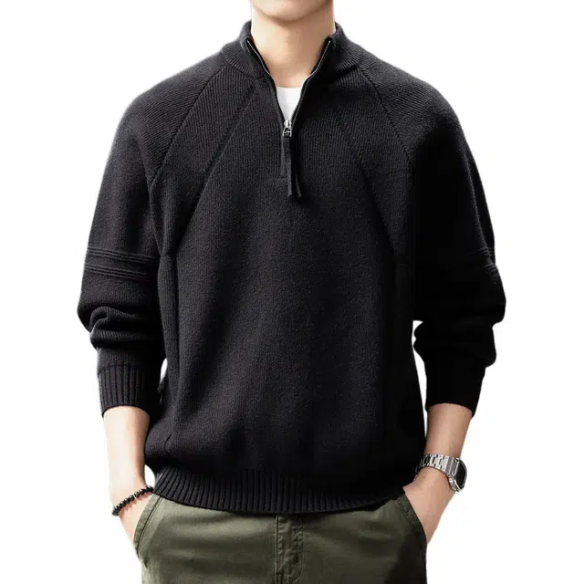 贵色 百搭纯色宽松套头长袖立领针织衫 男女同款