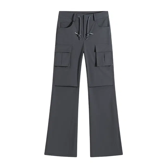 拾籍 美式风格抽绳束腰多口袋设计低腰修身百搭工装微喇休闲裤 女款