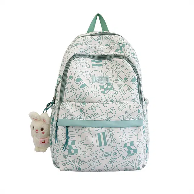 蔻蒂熊 法式书包女森系百搭高颜值涂鸦学生初中高中大容量甜酷背包 尼龙布 双肩包 常规 青少年 黑色/紫色/绿色/蓝色/粉色