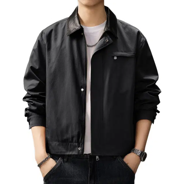 贵色 美式高端潮牌设计感撞色翻领复古休闲城市机松百搭上衣夹克外套 男女同款