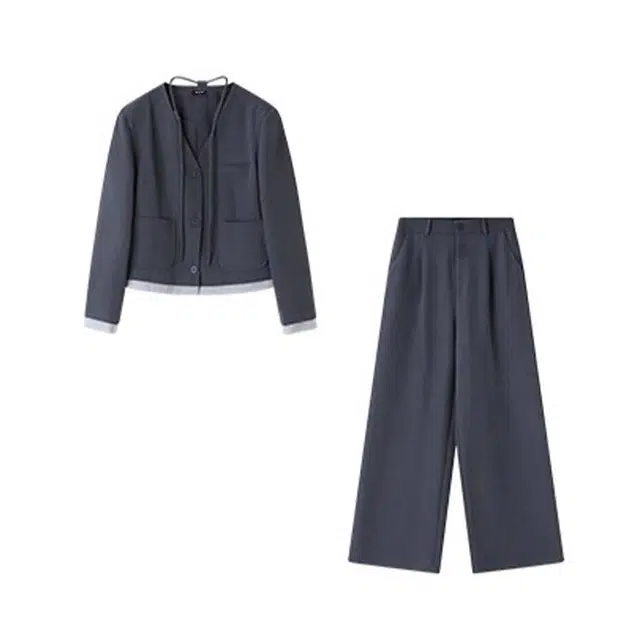 潞优野 简约高智撞色拼接干练职场穿搭秋季款西装套装 女款