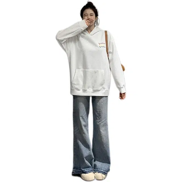 沐晓欣 初秋刺绣花中长宽松外套连帽上衣卫衣 女款