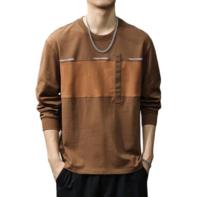 前进牛 经典潮牌森系户外拼接重磅纯棉痞帅宽松内搭上衣美式复古长袖卫衣 男款