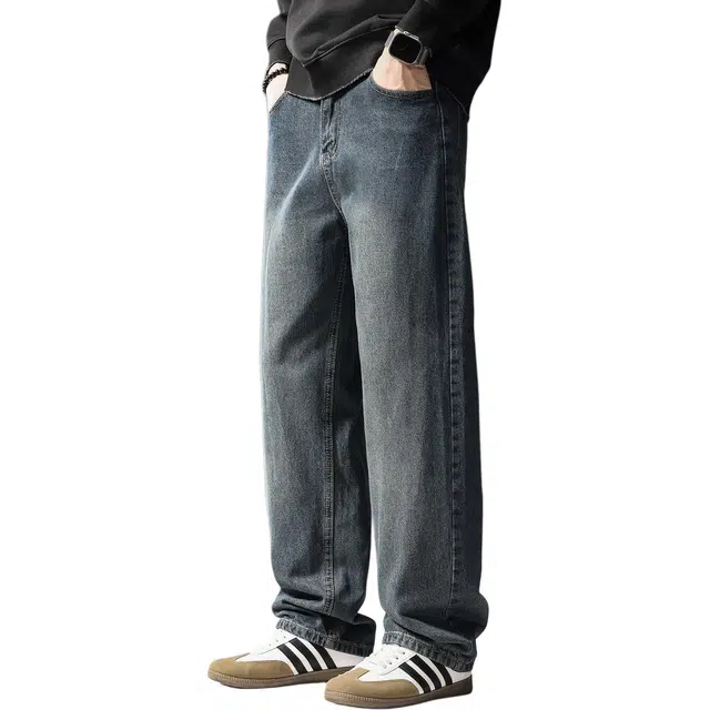 贵色 美式复古高街水洗做旧潮牌痞帅舒适显瘦百搭直筒垂感阔腿牛仔裤 男女同款