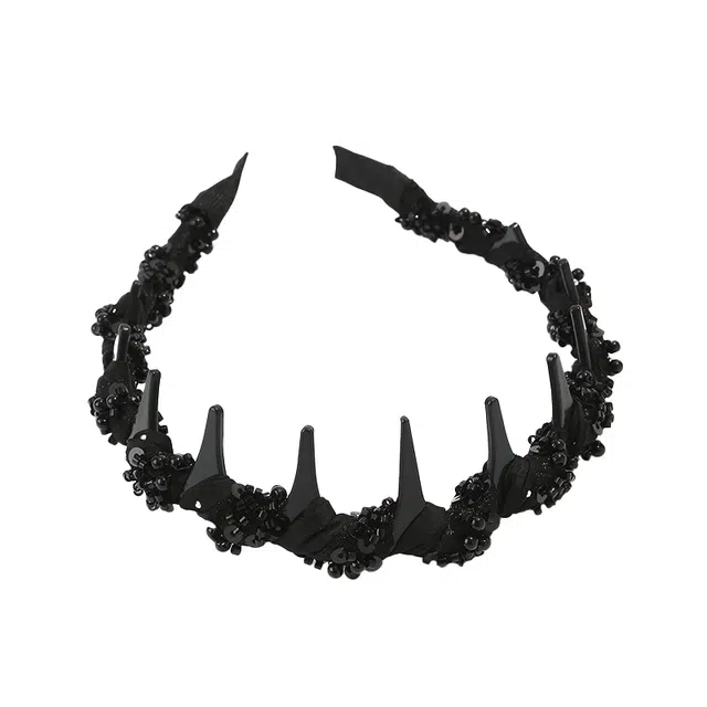 如花梦 高级感 黑色串珠带齿头箍高颅顶时尚洋气发卡 亚克力 发箍 女款