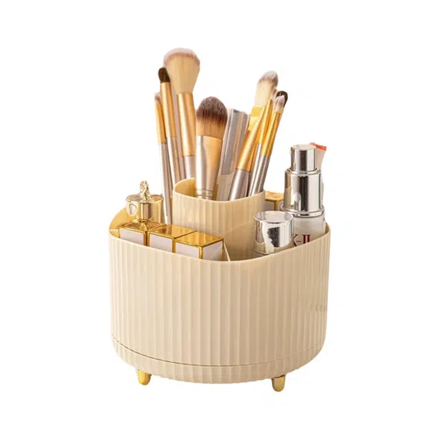 悦语实用美妆 防尘 多功能旋转笔筒化妆品收纳盒轻奢圆形化妆刷大容量桌面收纳盒