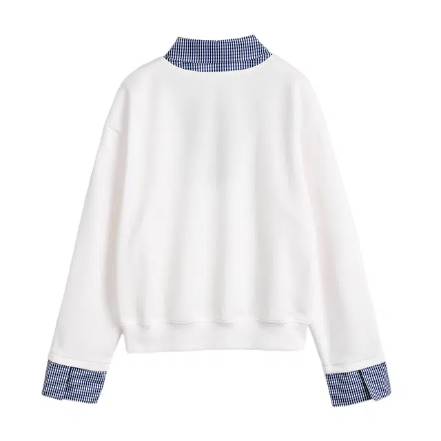 米子旗 拼接翻领宽松条纹常规长袖通勤套头卫衣 女款