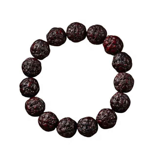 宣华意 国潮高端新中式高油高密盘玩佛珠 六字真言 文玩雕刻貔貅珠吸金招财 诸事顺遂#好运 紫檀属 手串 男女同款情侣款