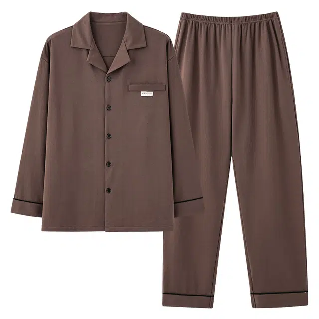 俏霓桐 春秋款简约高级感纯色气质大方舒适休闲百搭纯棉亲肤长袖长裤家居服可外穿睡衣套装 男款