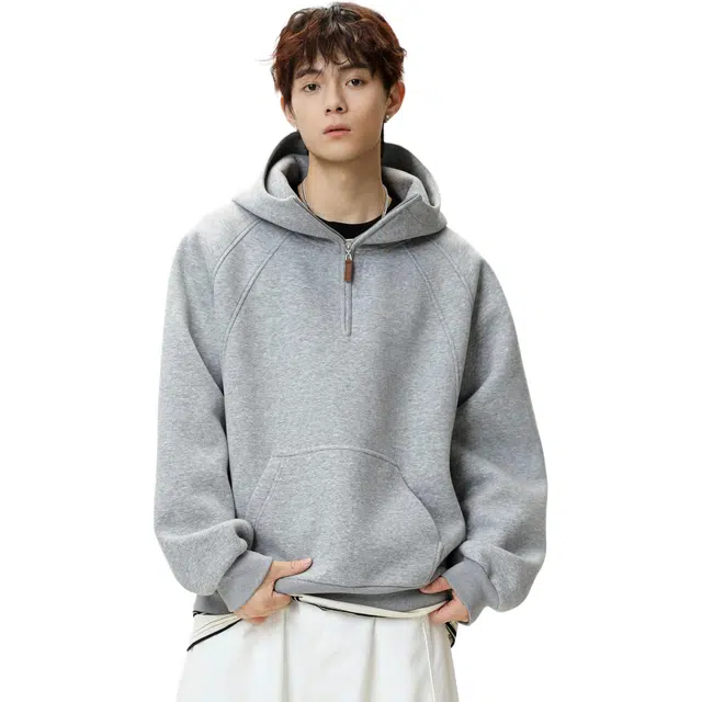佐菲利 美式半拉链连帽高街复古情侣运动帽衫潮牌百搭休闲上衣卫衣 男女同款