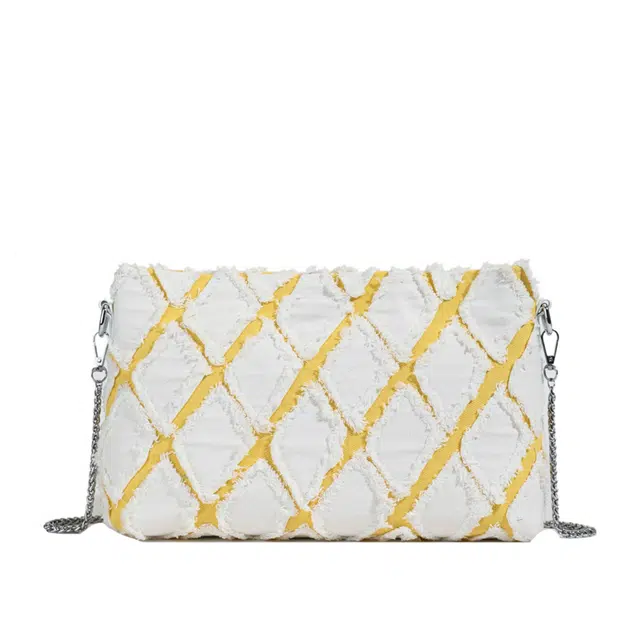 草丛喵喵喵 纯色简约牛仔小香风时尚链条 布 单肩包 常规 女款 多色