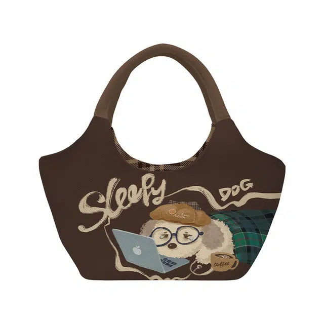 奥松 瞌睡狗高级感通勤上班时尚 绒面科技布 手提包 常规 女款 棕色