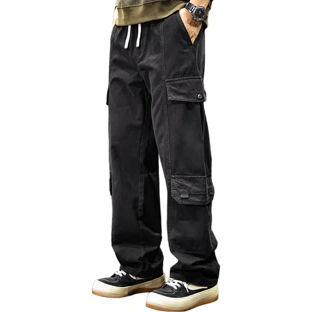 路杰邦 美式高级感潮牌高街工装裤男秋季宽松直筒时尚百搭阔腿纯棉舒适柔软休闲裤 男款