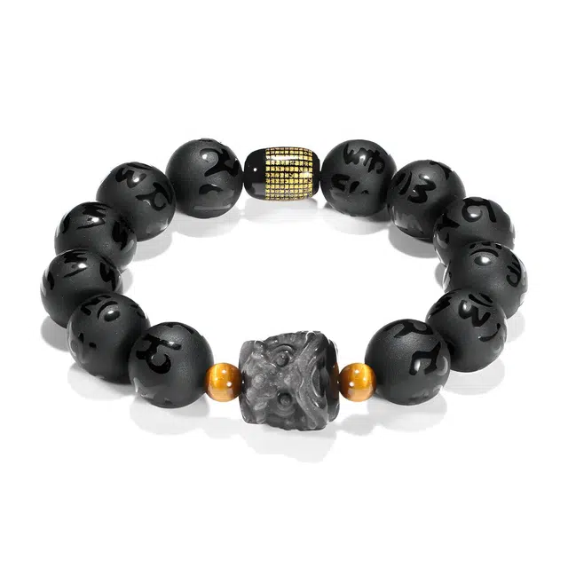 【普陀山官方已过香】 普陀山文创 简约百搭新中式银曜石祥瑞醒狮时来运转串珠寓意好运学业进步事业顺利#好运 琉璃 玉石手串 男女同款情侣款