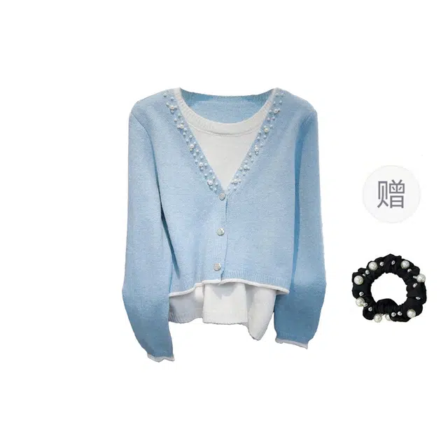 雾闪闪 通勤假两件套秋冬重工钉珠设计感小众上衣针织衫 女款