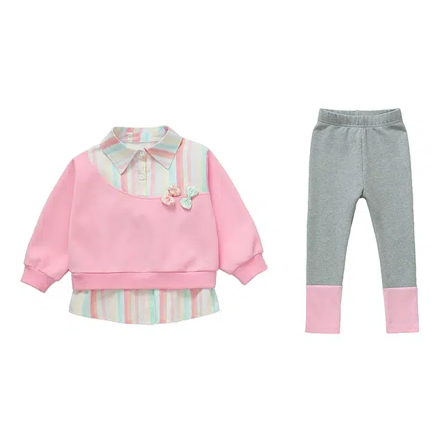 蓝彩何休闲运动套装 女小童后背蝴蝶结春秋款女宝宝洋气时髦春装小女孩韩版两件套