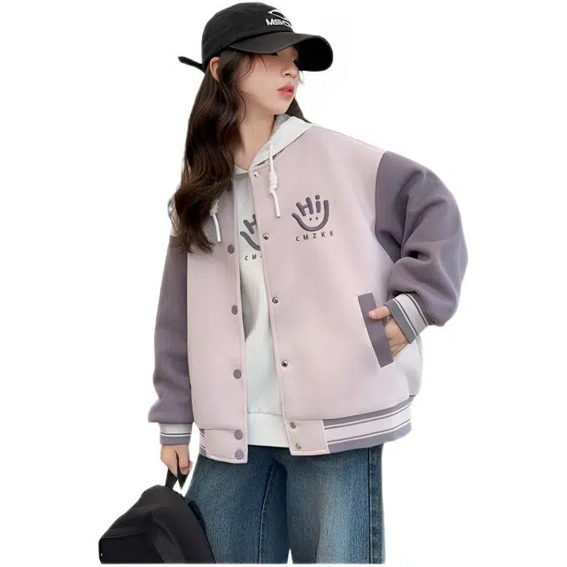 木木兔 棒球服 青春时尚女童外套 学院风宽松舒适 秋季简约 学生百搭休闲运动  潮流洋气 青少年