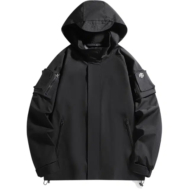 虫小绿 美式高街山系户外简约基础款防风连帽登山宽松百搭时尚休闲机能印花外套夹克 男女同款