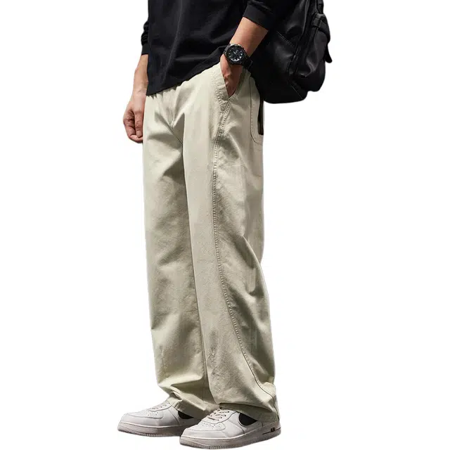 潮人榜 美式复古拼接莱赛尔工装长裤男春秋季潮牌宽松直筒阔腿男士百搭休闲裤 男款