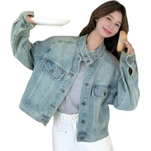 邓大喵 女春秋韩系简约经典美式百搭小个子夹克上衣牛仔外套 女款