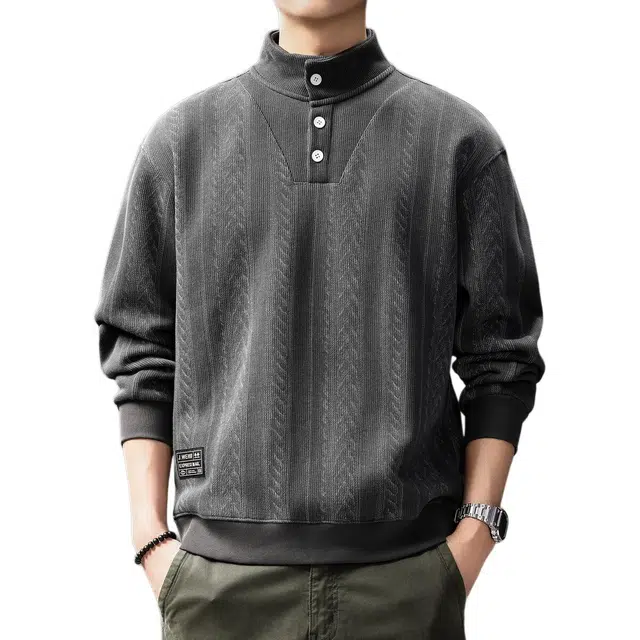 贵色 秋季 日系潮流复古重磅纹理质感立领长袖城市机能风纽扣设计感休闲日系穿搭卫衣 男女同款