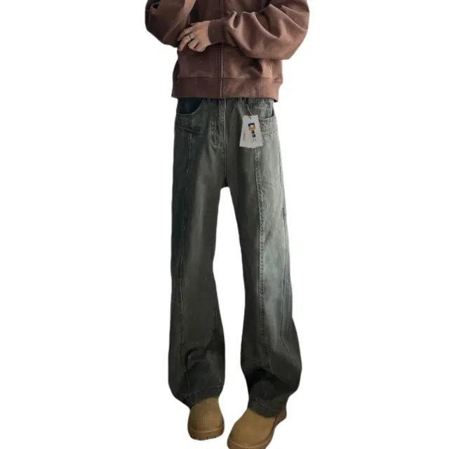 地界二 伐木工装裤春秋美式高街宽松休闲百搭水洗直筒伞兵裤牛仔裤 男款