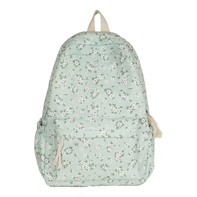 蔻蒂熊 日系小众书包女大可爱卡通旅行初高中生大容量电脑背包简约轻便百搭 涤纶 双肩包 常规 青少年 绿色/白色