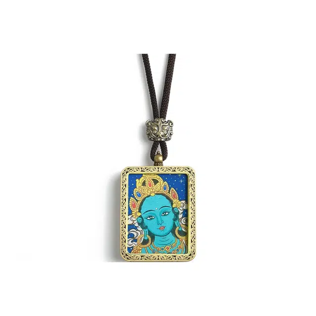 【百无禁忌百财来】 玉临门 绿度母唐卡吊坠 双面立体浮雕设计 小众配饰#好运 合金 项链 男女同款情侣款