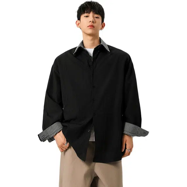 佐菲利 美式潮流双面翻领痞帅个性外套衬衫宽松百搭休闲上衣夹克 男女同款
