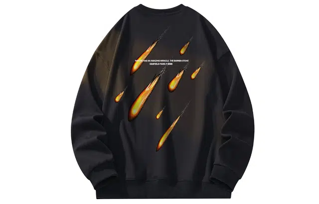 加菲猫家族 美式街头潮流潮牌 背面火流星雨印花宽松圆领休闲长袖卫衣 男女同款