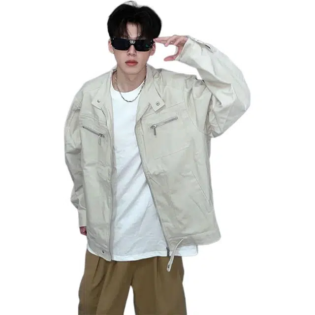 黑马漫画 美式复古水洗帆布哈灵顿男款秋季休闲立领夹克 男女同款