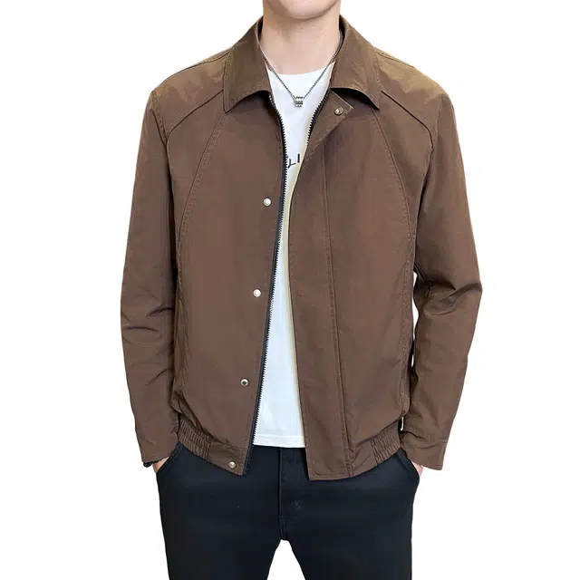 北欧攻略 美式机车痞帅百搭修身纯色翻领上衣褂子拉链拼接单排扣保暖防风设计高级质感飞行员通勤基础款夹克 男女同款