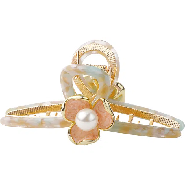 秦福炫 精致鸢尾花抓夹设计轻奢时尚简约高级感后脑勺盘发鲨鱼夹发量多 合金 发夹 女款