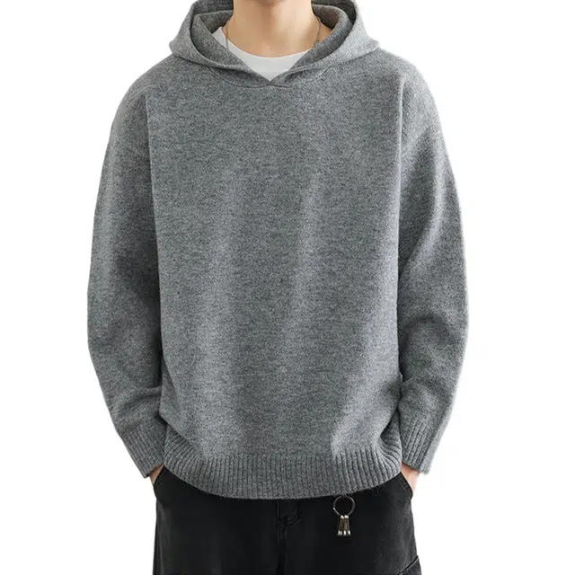 冈哉 美式学院风纯色简约连帽宽松休闲百搭潮牌氛围日常通勤舒适落肩长袖针织衫 男女同款