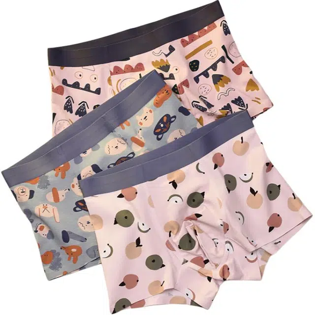 潞优野 高级感纯棉透气可爱风青少年个性卡通潮流印花简约轻奢四角短裤衩亲肤舒适运动平角内裤 男款