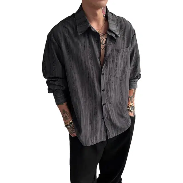 徐百货 肌理感条纹长袖防晒外套松弛感通勤休闲衬衫 男女同款