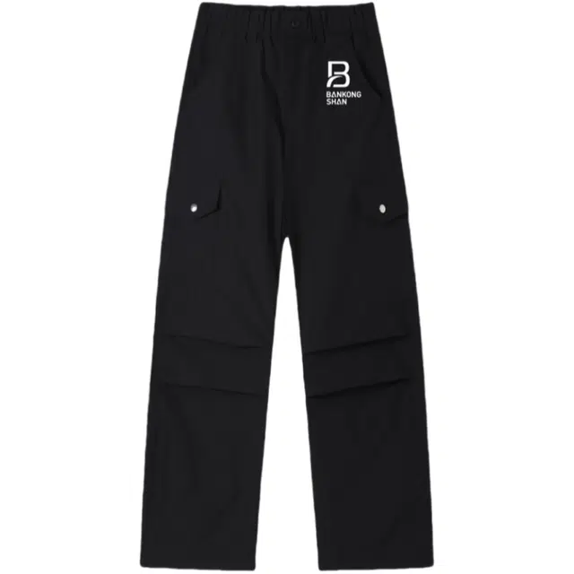 半空山 美式复古高街纯色压褶解构拼接大口袋金属按扣铆钉装饰工装裤 男女同款