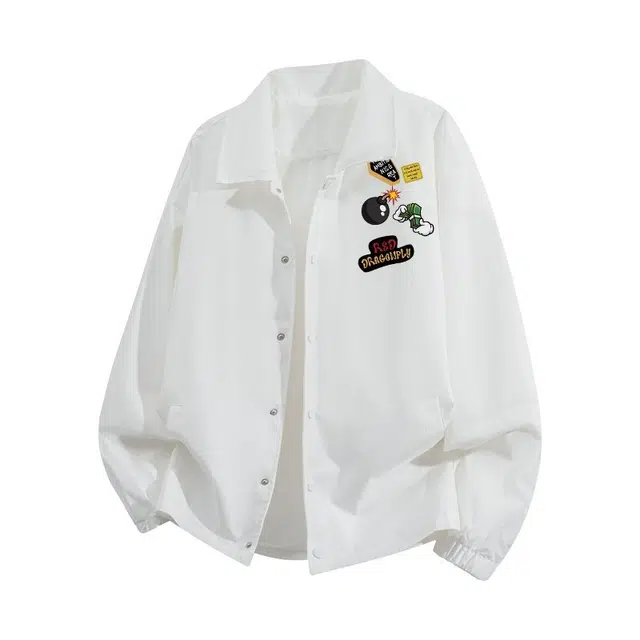 红蜻蜓 美式高街卡通图案多巴胺复古潮牌数字字母印花宽松百搭舒适防风保暖休闲翻领外套夹克 男女同款