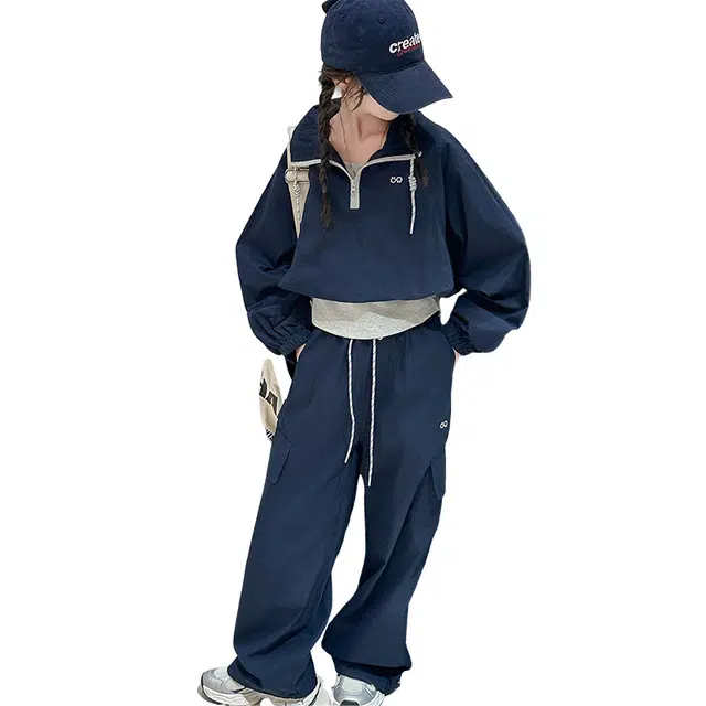 帕兰朵休闲运动套装 潮流洋气韩版时尚百搭字母刺绣两件套 青少年