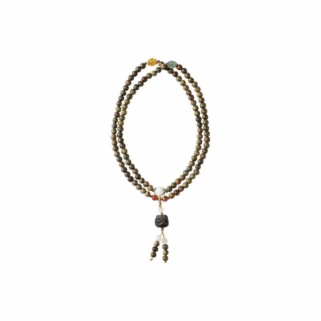 郁馨 招财转运貔貅多圈叠戴新中式流苏手饰 考研考试上岸吉祥如意文玩盘串禅意温柔 学业有成#好运 绿檀 木作手串 男女同款情侣款