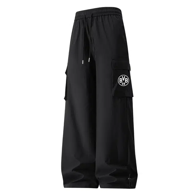 普鲁士多特蒙德 美式潮牌宽松舒适百搭工装长裤直筒多口袋印花设计简约纯色阔腿休闲裤 男女同款