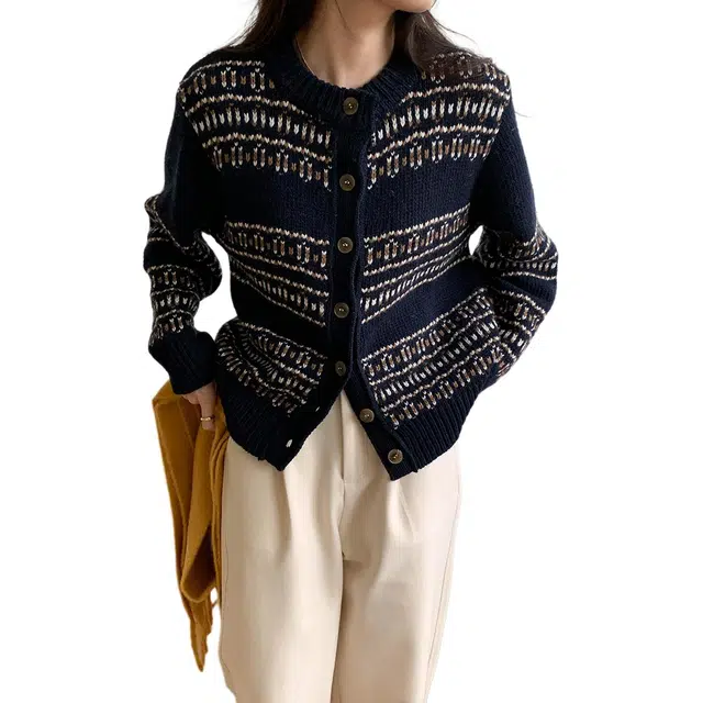 木清清 马德里恋曲 费尔岛撞色提花气质针织衫 女款