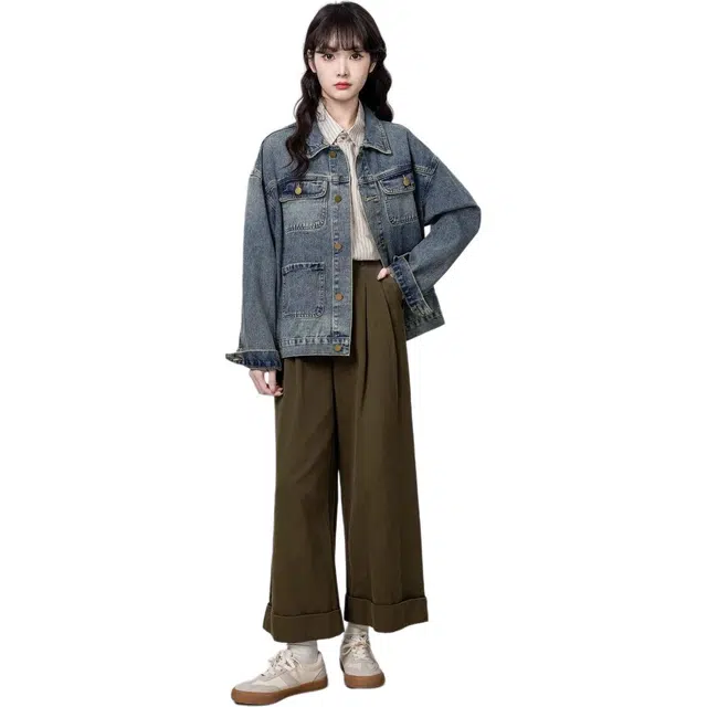 邓大喵 复古春秋设计时尚宽松潮流休闲百搭显瘦夹克上衣牛仔外套 女款