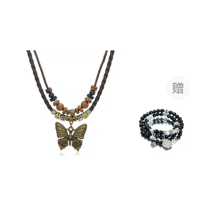 素于 新中式复古民族风个性小众双层招财纳福蒸蒸日上转运时来运转可调节手工编织链锁骨链好运 鸡翅木 项链 男女同款情侣款