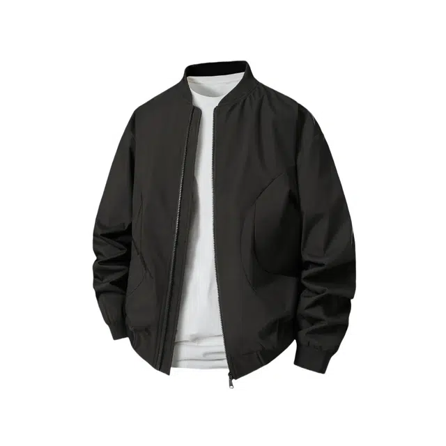 半空山 美式复古休闲简约棒球领时尚潮流基础色无性别主义飞行员教练夹克 男女同款