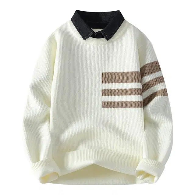 太子龍 日系清新纯色舒适假两件针织衫 男女同款