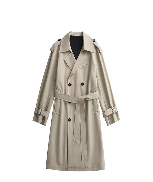 艾梵斯贝 美式复古英伦风经典简约设计款韩版排扣带腰带高级感无性别日常通勤百搭宽松休闲商务时尚高品质中长款风衣 男女同款