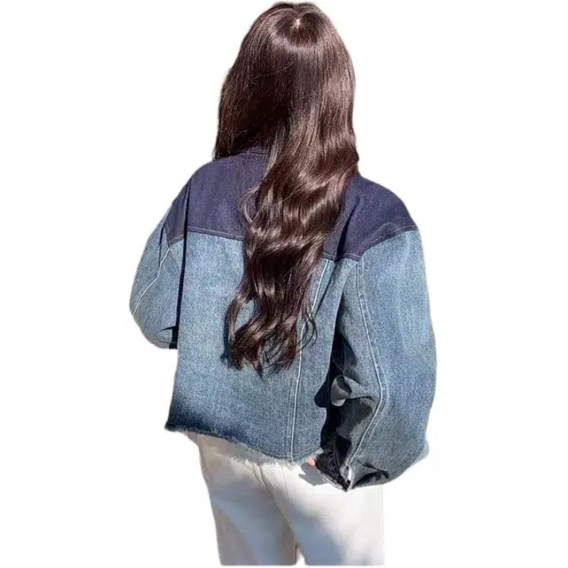 邓大喵 撞色女春秋季设计感小众时尚百搭衣休闲减龄夹克开衫牛仔外套 女款
