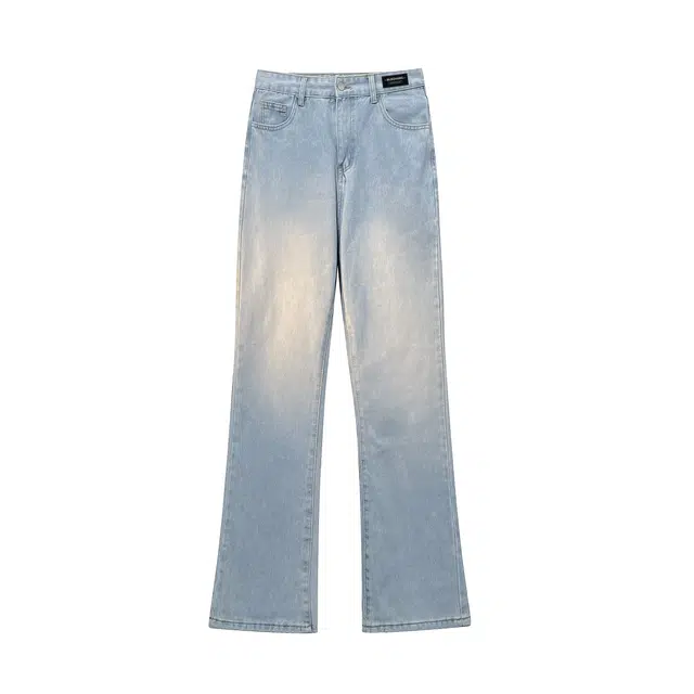 【显高显瘦显腿长微喇】布客行 美式直筒基础款纯色水洗做旧复古感四季可穿长裤子宽松大码舒适亲肤港风百搭牛仔裤 男女同款