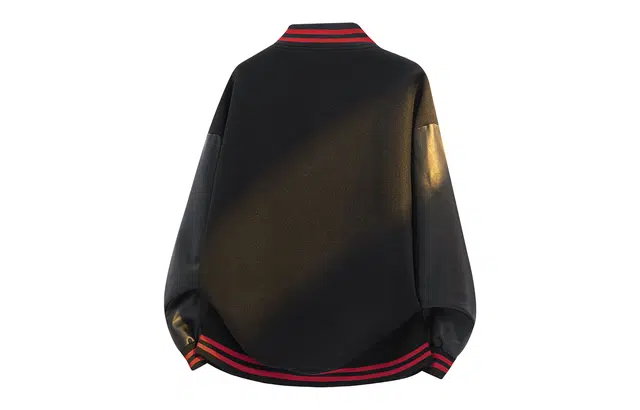 宜而爽  美式复古高街潮流创意仿刺绣图案字母印花单排扣条纹拼接撞色夹克外套无性别主义宽松休闲舒适落肩运动百搭棒球服 男女同款